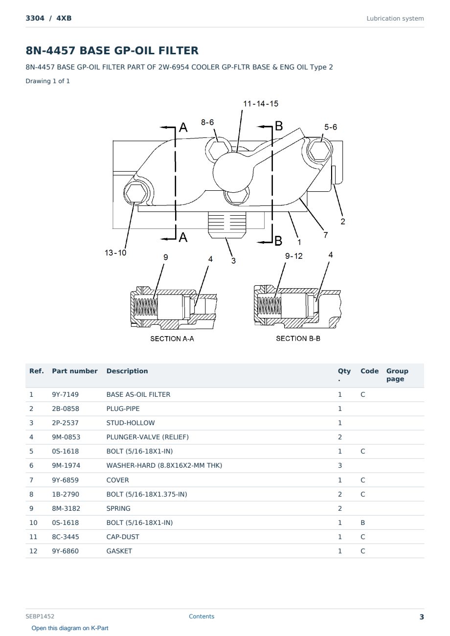 Caterpillar 3304 S/N 4XB Partsbook SEBP1452 (English) - sample page 3 of 10 Caterpillar 3304 S/N 4XB Partsbook SEBP1452 (English) - sample page 3 of 10