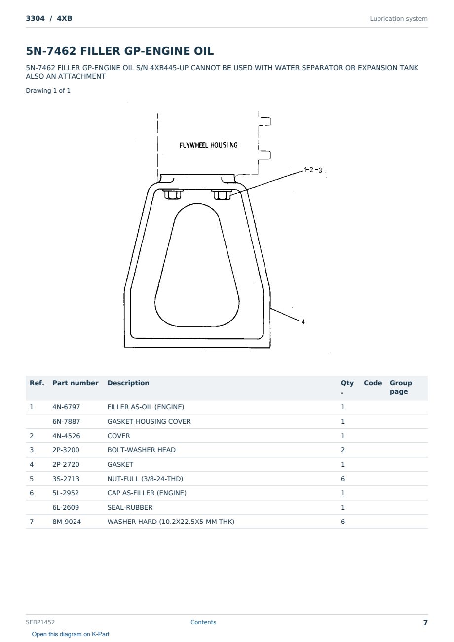 Caterpillar 3304 S/N 4XB Partsbook SEBP1452 (English) - sample page 7 of 10 Caterpillar 3304 S/N 4XB Partsbook SEBP1452 (English) - sample page 7 of 10
