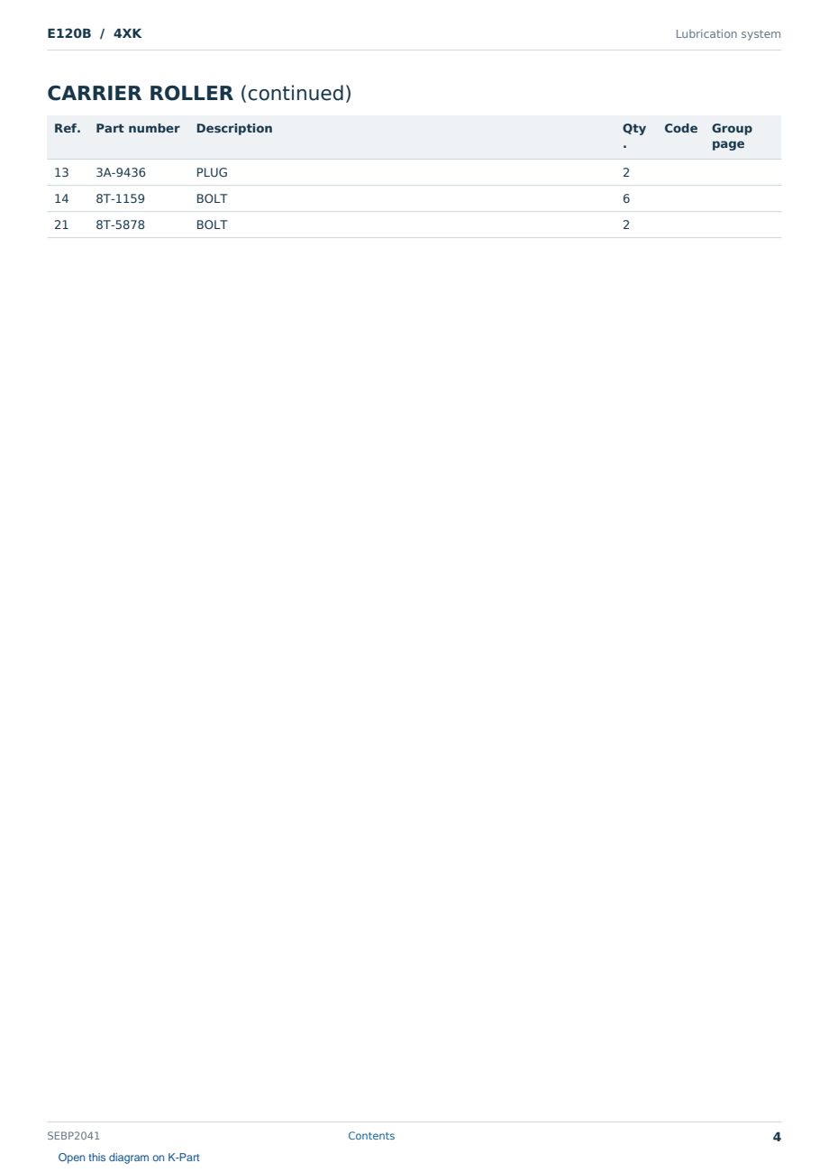 Caterpillar E120B S/N 4XK Partsbook SEBP2041 (English) - sample page 4 of 10 Caterpillar E120B S/N 4XK Partsbook SEBP2041 (English) - sample page 4 of 10