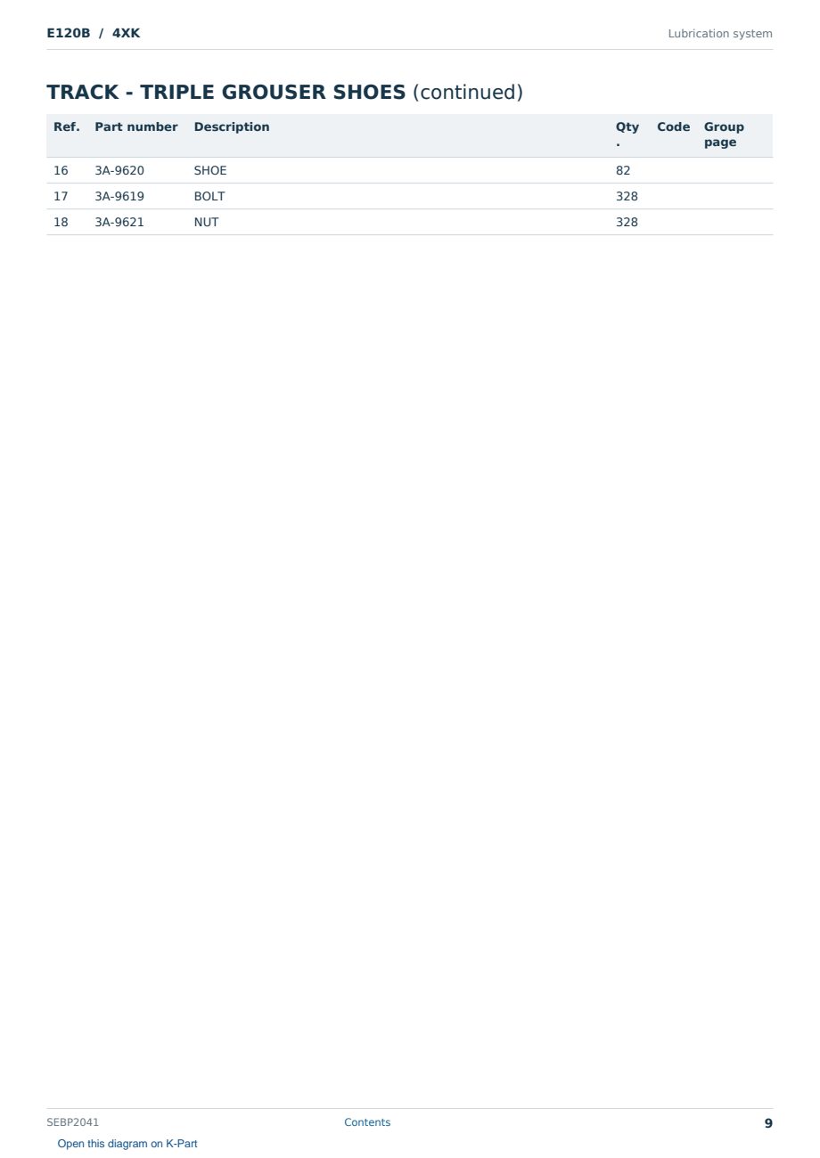 Caterpillar E120B S/N 4XK Partsbook SEBP2041 (English) - sample page 9 of 10 Caterpillar E120B S/N 4XK Partsbook SEBP2041 (English) - sample page 9 of 10