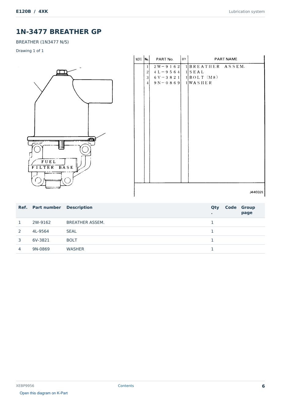 Caterpillar E120B S/N 4XK Partsbook XEBP9956 (English) - sample page 6 of 10 Caterpillar E120B S/N 4XK Partsbook XEBP9956 (English) - sample page 6 of 10