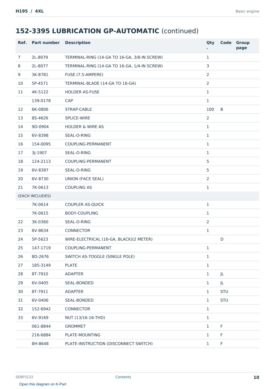 Caterpillar H195 S/N 4XL Partsbook SEBP3122 (English) - sample page 10 of 10 Caterpillar H195 S/N 4XL Partsbook SEBP3122 (English) - sample page 10 of 10