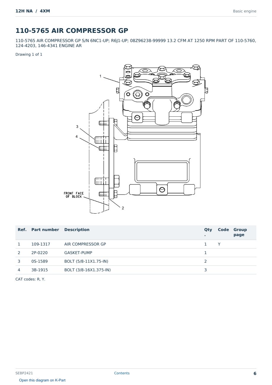 Caterpillar 12H NA S/N 4XM Partsbook SEBP2421 (English) - sample page 6 of 10 Caterpillar 12H NA S/N 4XM Partsbook SEBP2421 (English) - sample page 6 of 10