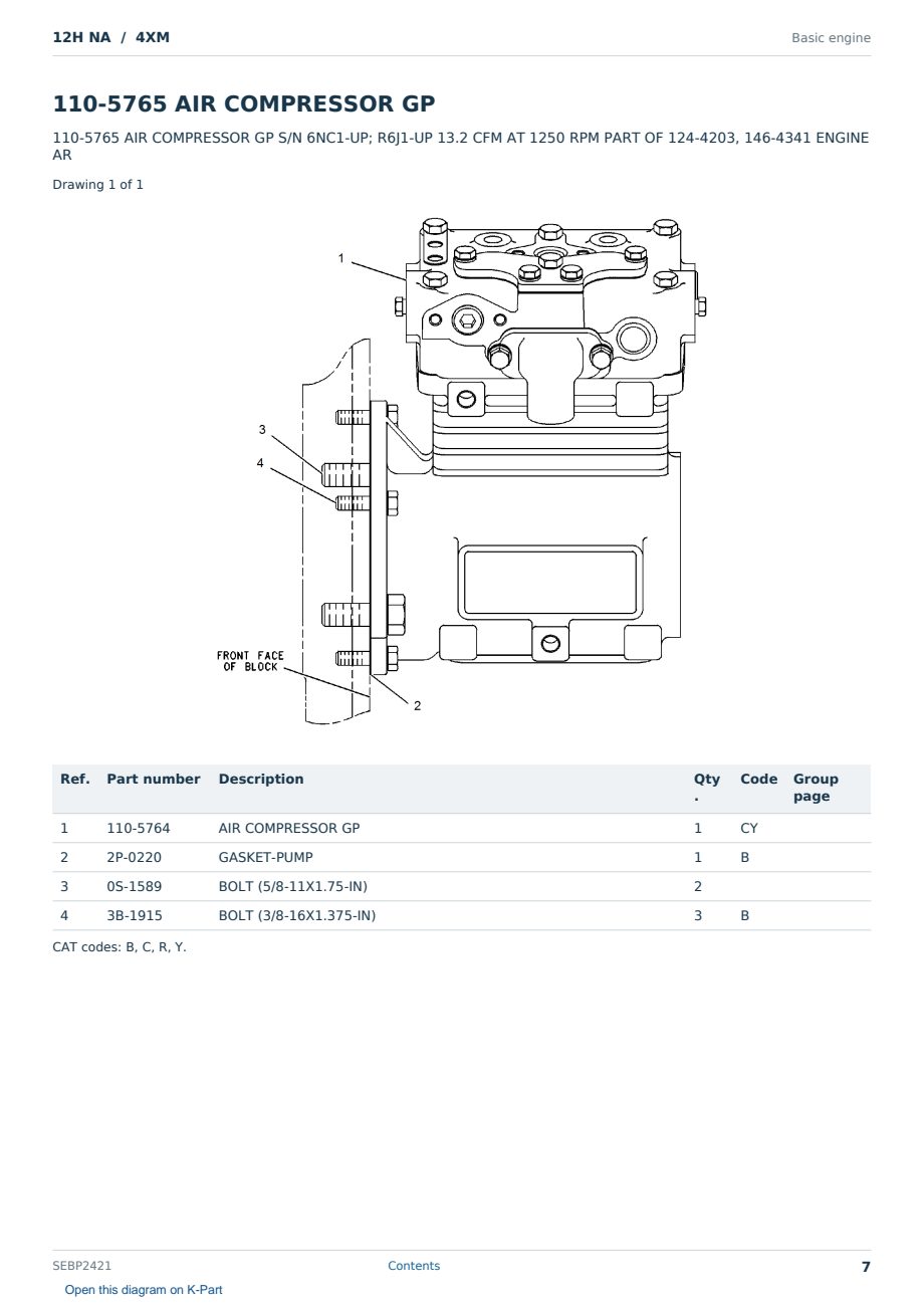 Caterpillar 12H NA S/N 4XM Partsbook SEBP2421 (English) - sample page 7 of 10 Caterpillar 12H NA S/N 4XM Partsbook SEBP2421 (English) - sample page 7 of 10