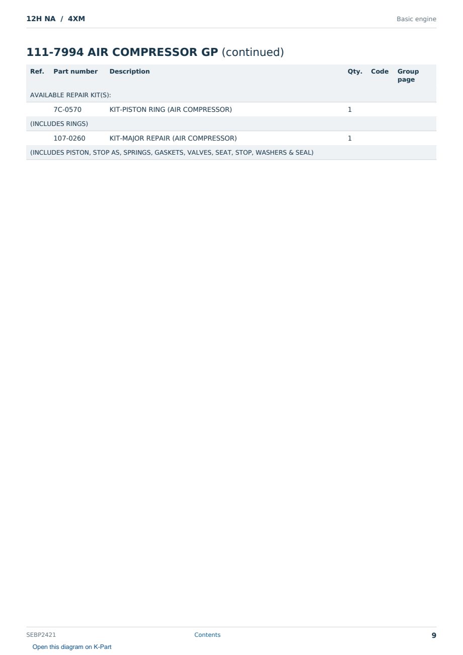 Caterpillar 12H NA S/N 4XM Partsbook SEBP2421 (English) - sample page 9 of 10 Caterpillar 12H NA S/N 4XM Partsbook SEBP2421 (English) - sample page 9 of 10
