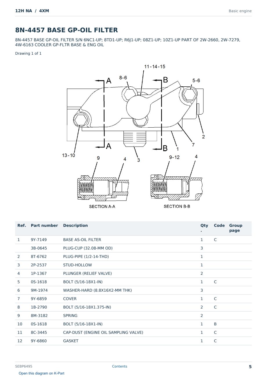 Caterpillar 12H NA S/N 4XM Partsbook SEBP6495 (English) - sample page 5 of 10 Caterpillar 12H NA S/N 4XM Partsbook SEBP6495 (English) - sample page 5 of 10