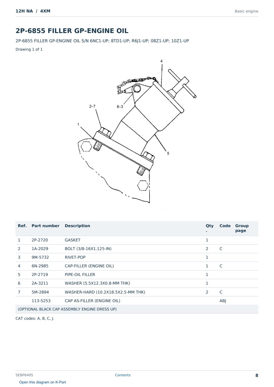 Caterpillar 12H NA S/N 4XM Partsbook SEBP6495 (English) - sample page 8 of 10 Caterpillar 12H NA S/N 4XM Partsbook SEBP6495 (English) - sample page 8 of 10