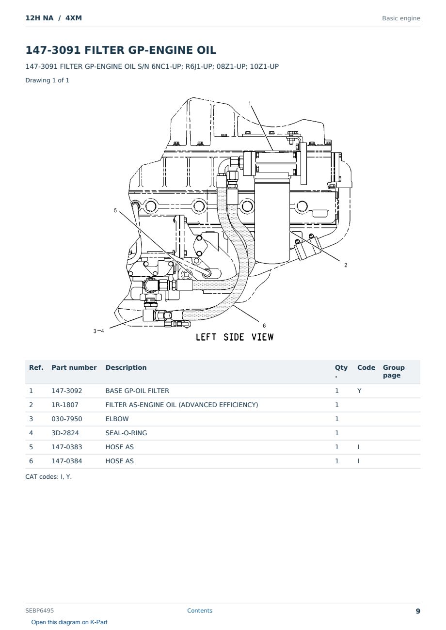 Caterpillar 12H NA S/N 4XM Partsbook SEBP6495 (English) - sample page 9 of 10 Caterpillar 12H NA S/N 4XM Partsbook SEBP6495 (English) - sample page 9 of 10