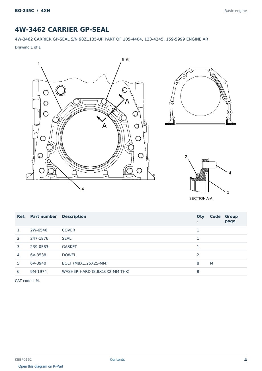 Caterpillar BG-245C S/N 4XN Partsbook KEBP0162 (English) - sample page 4 of 10 Caterpillar BG-245C S/N 4XN Partsbook KEBP0162 (English) - sample page 4 of 10