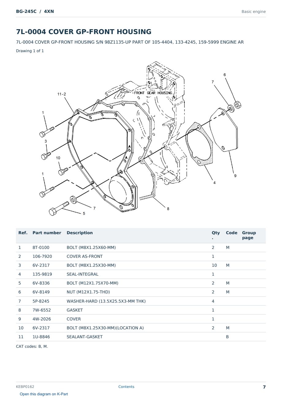 Caterpillar BG-245C S/N 4XN Partsbook KEBP0162 (English) - sample page 7 of 10 Caterpillar BG-245C S/N 4XN Partsbook KEBP0162 (English) - sample page 7 of 10