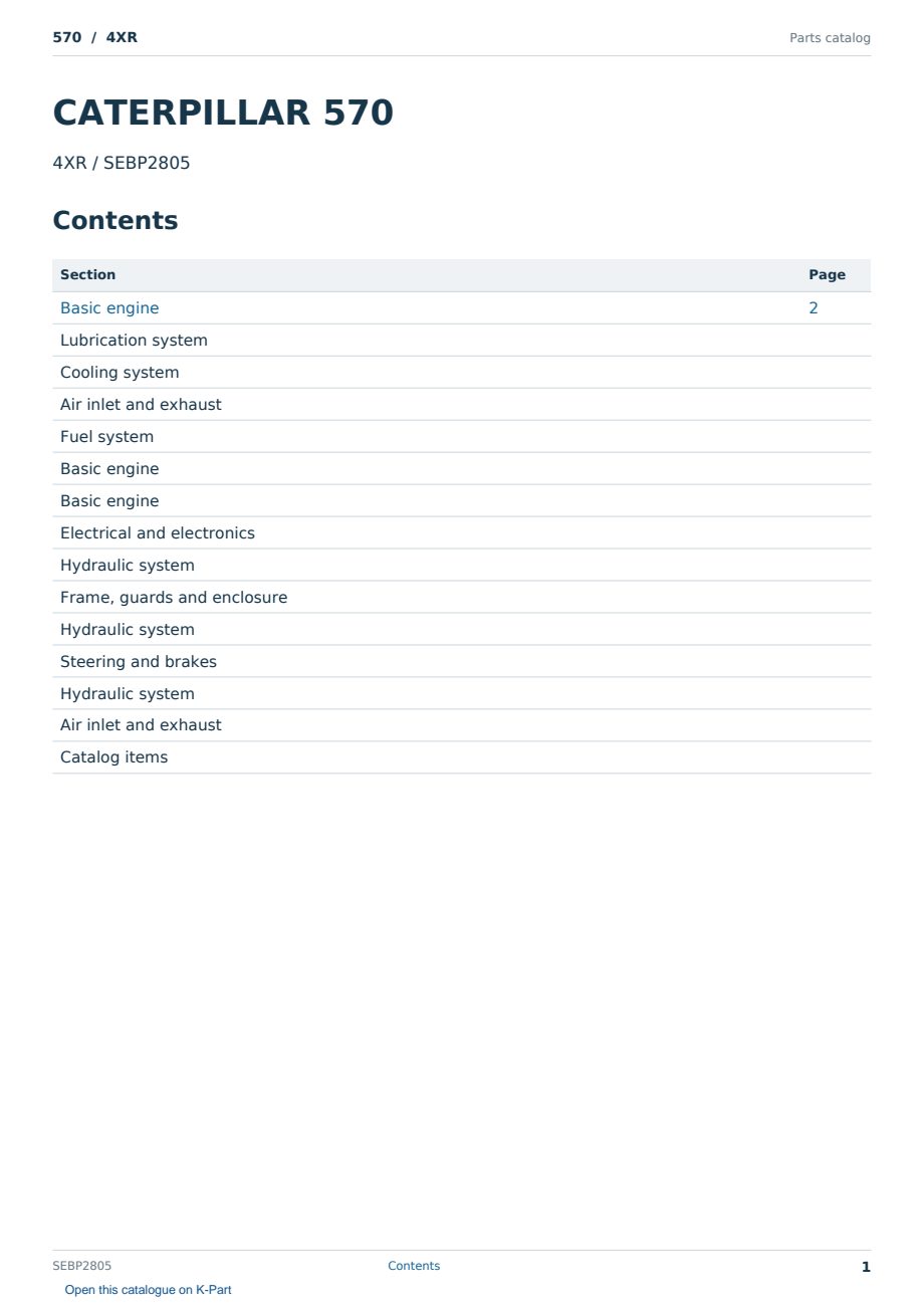 Caterpillar 570 S/N 4XR Partsbook SEBP2805 (English) - sample page 1 of 10 Caterpillar 570 S/N 4XR Partsbook SEBP2805 (English) - sample page 1 of 10
