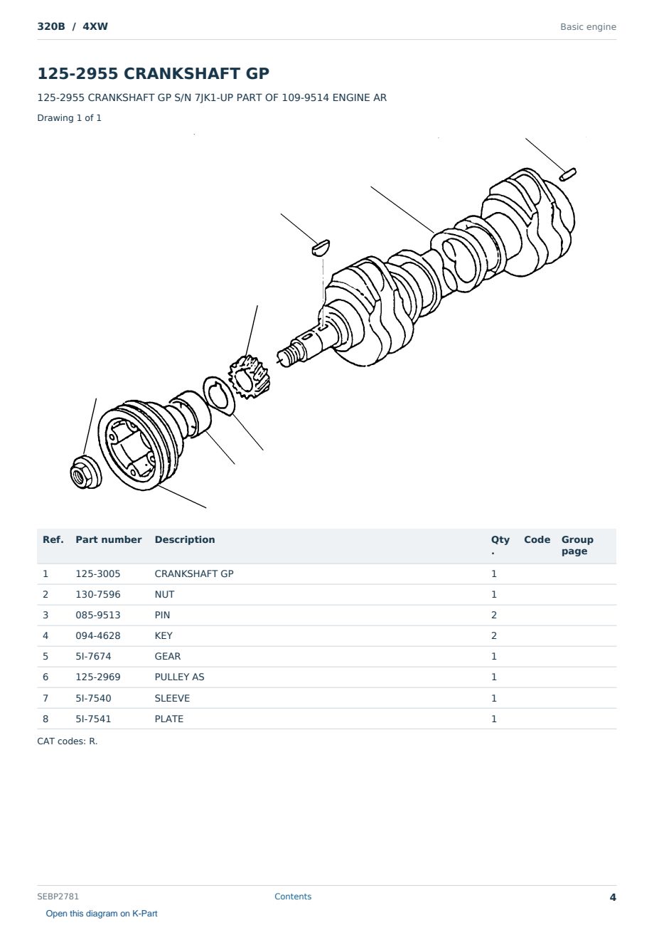 Caterpillar 320B S/N 4XW Partsbook SEBP2781 (English) - sample page 4 of 10 Caterpillar 320B S/N 4XW Partsbook SEBP2781 (English) - sample page 4 of 10
