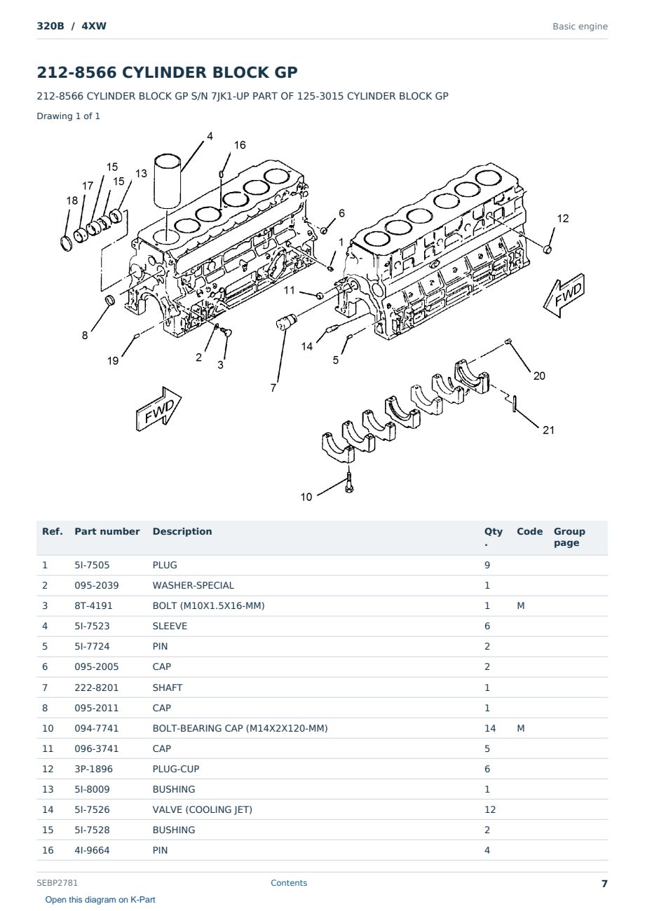 Caterpillar 320B S/N 4XW Partsbook SEBP2781 (English) - sample page 7 of 10 Caterpillar 320B S/N 4XW Partsbook SEBP2781 (English) - sample page 7 of 10