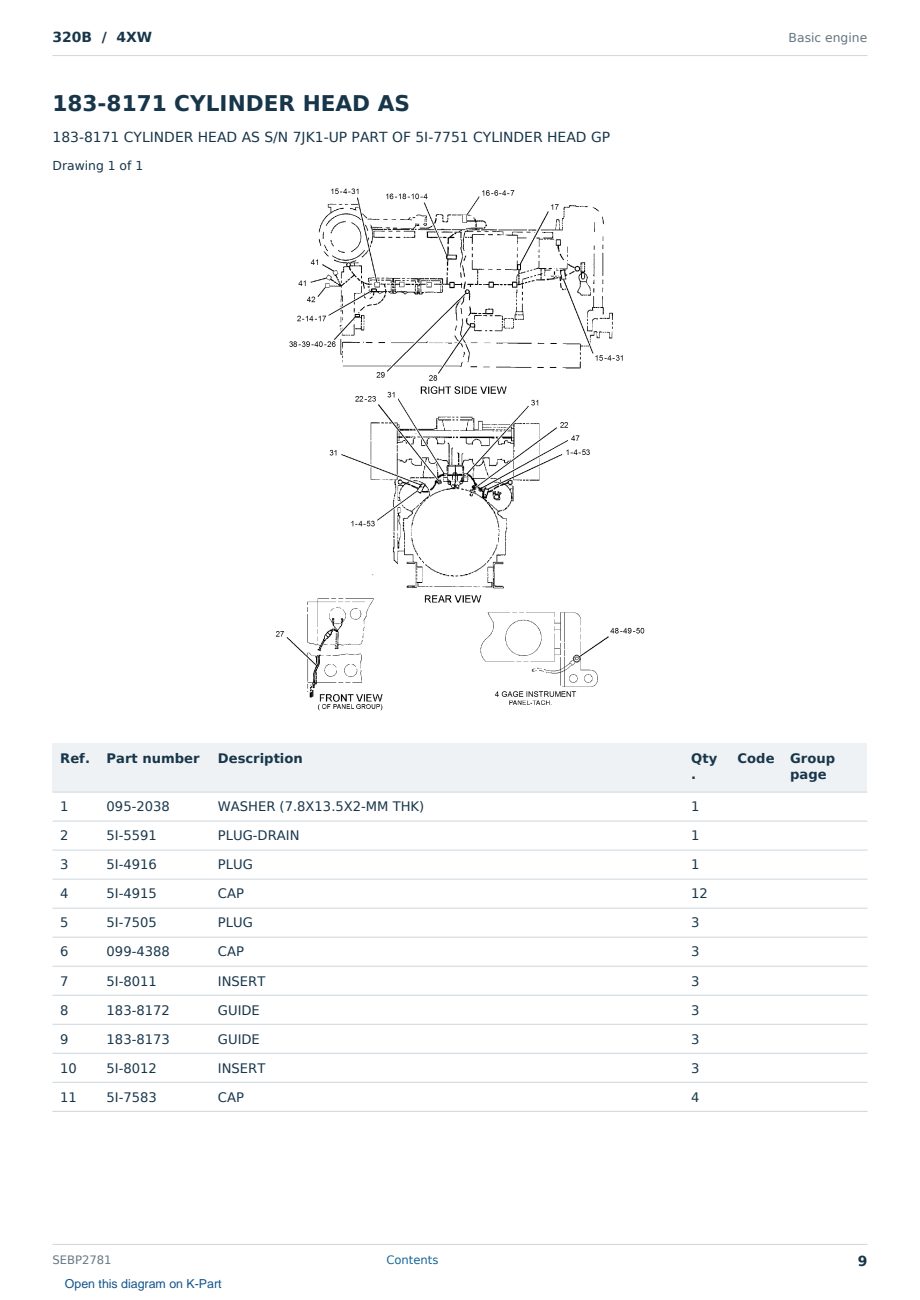 Caterpillar 320B S/N 4XW Partsbook SEBP2781 (English) - sample page 9 of 10 Caterpillar 320B S/N 4XW Partsbook SEBP2781 (English) - sample page 9 of 10
