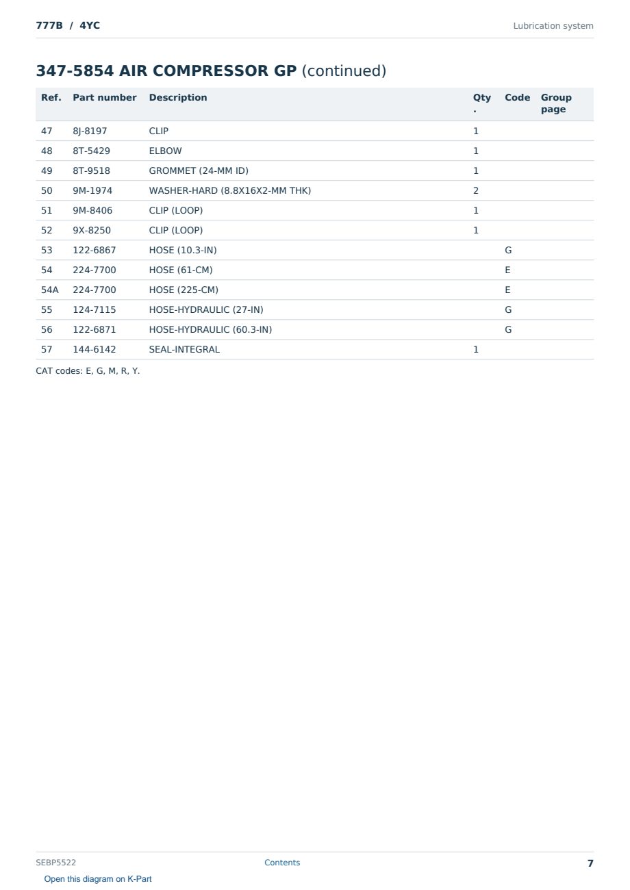 Caterpillar 777B S/N 4YC Partsbook SEBP5522 (English) - sample page 7 of 10 Caterpillar 777B S/N 4YC Partsbook SEBP5522 (English) - sample page 7 of 10