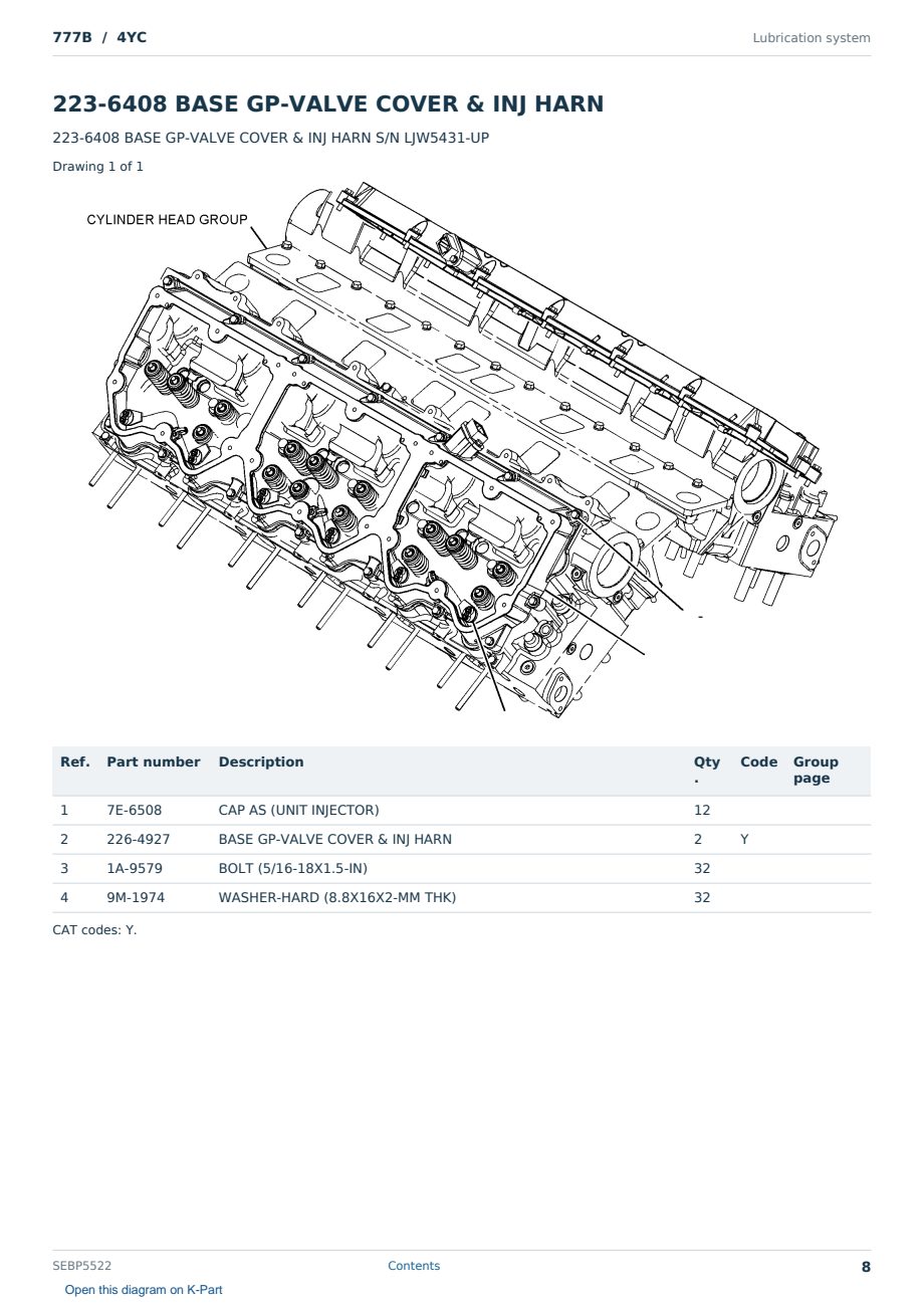 Caterpillar 777B S/N 4YC Partsbook SEBP5522 (English) - sample page 8 of 10 Caterpillar 777B S/N 4YC Partsbook SEBP5522 (English) - sample page 8 of 10