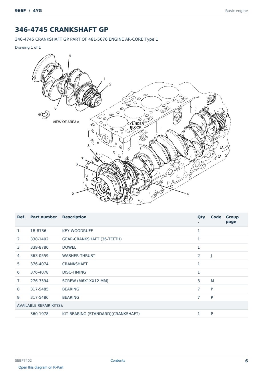 Caterpillar 966F S/N 4YG Partsbook SEBP7402 (English) - sample page 6 of 10 Caterpillar 966F S/N 4YG Partsbook SEBP7402 (English) - sample page 6 of 10