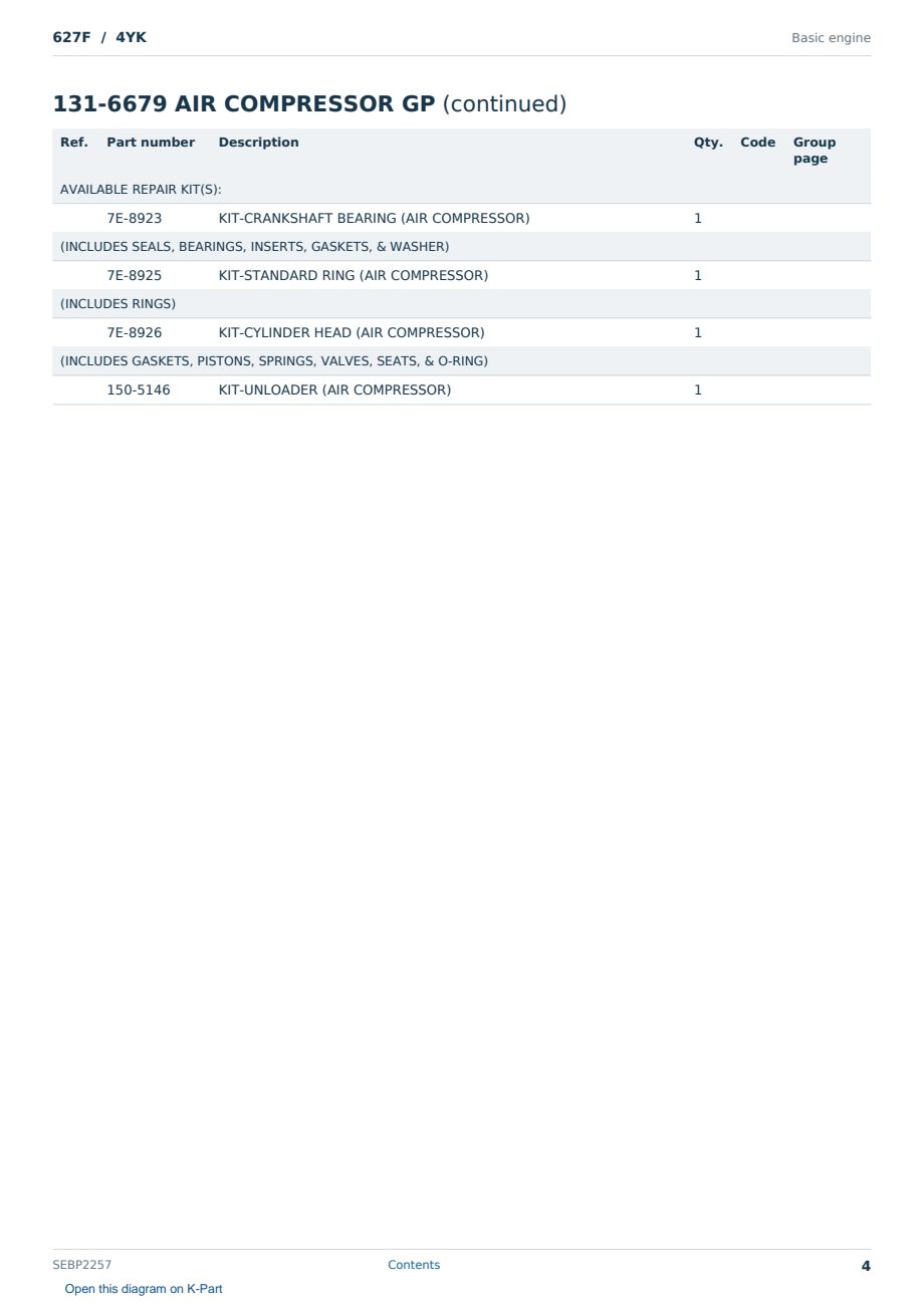 Caterpillar 627F S/N 4YK Partsbook SEBP2257 (English) - sample page 4 of 10 Caterpillar 627F S/N 4YK Partsbook SEBP2257 (English) - sample page 4 of 10