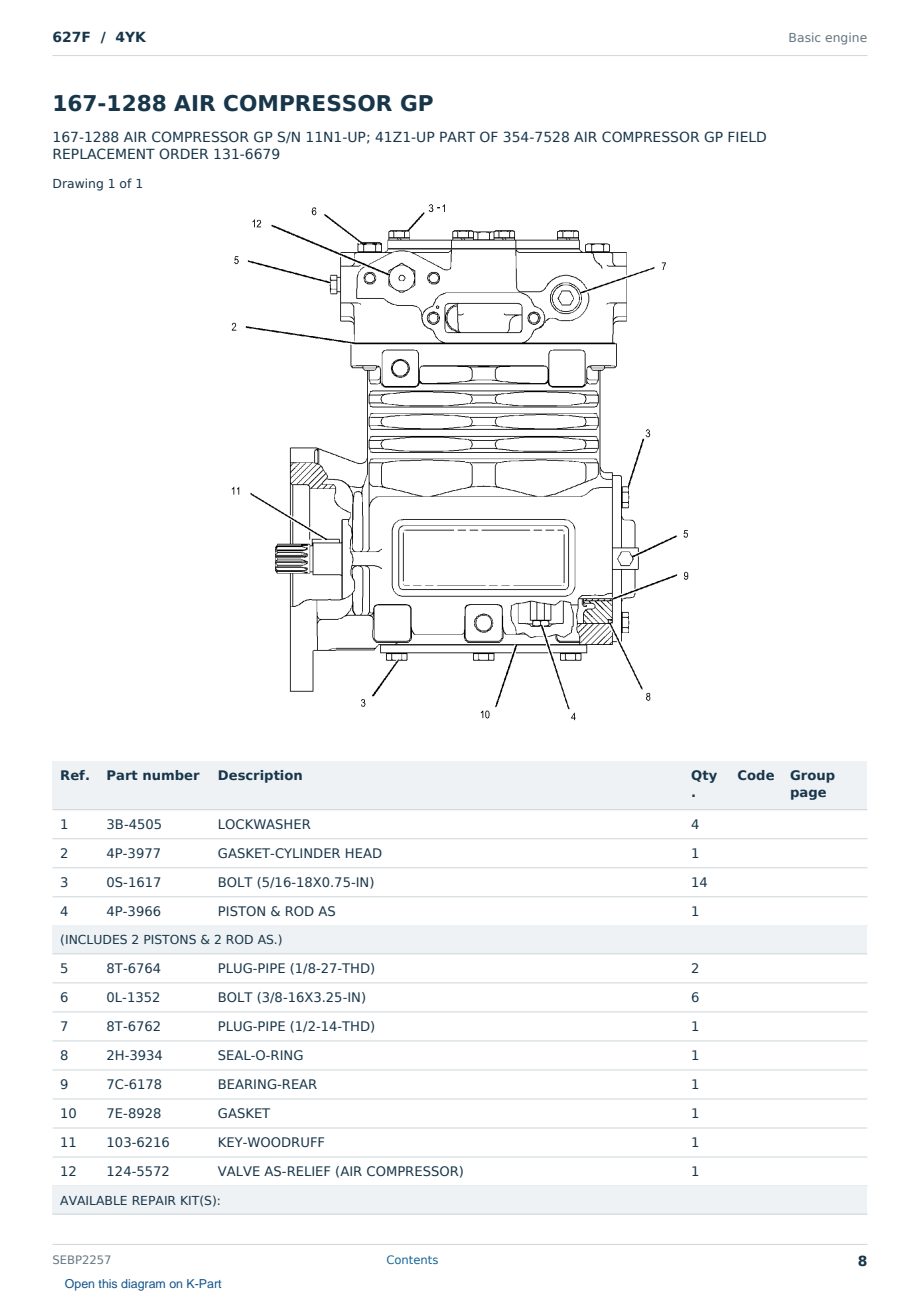 Caterpillar 627F S/N 4YK Partsbook SEBP2257 (English) - sample page 8 of 10 Caterpillar 627F S/N 4YK Partsbook SEBP2257 (English) - sample page 8 of 10