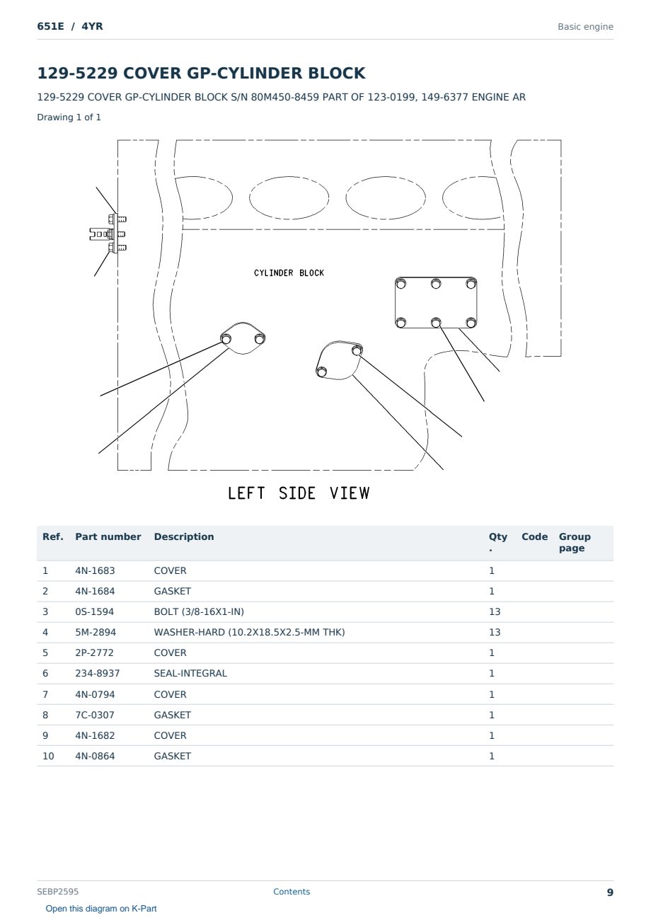 Caterpillar 651E S/N 4YR Partsbook SEBP2595 (English) - sample page 9 of 10 Caterpillar 651E S/N 4YR Partsbook SEBP2595 (English) - sample page 9 of 10