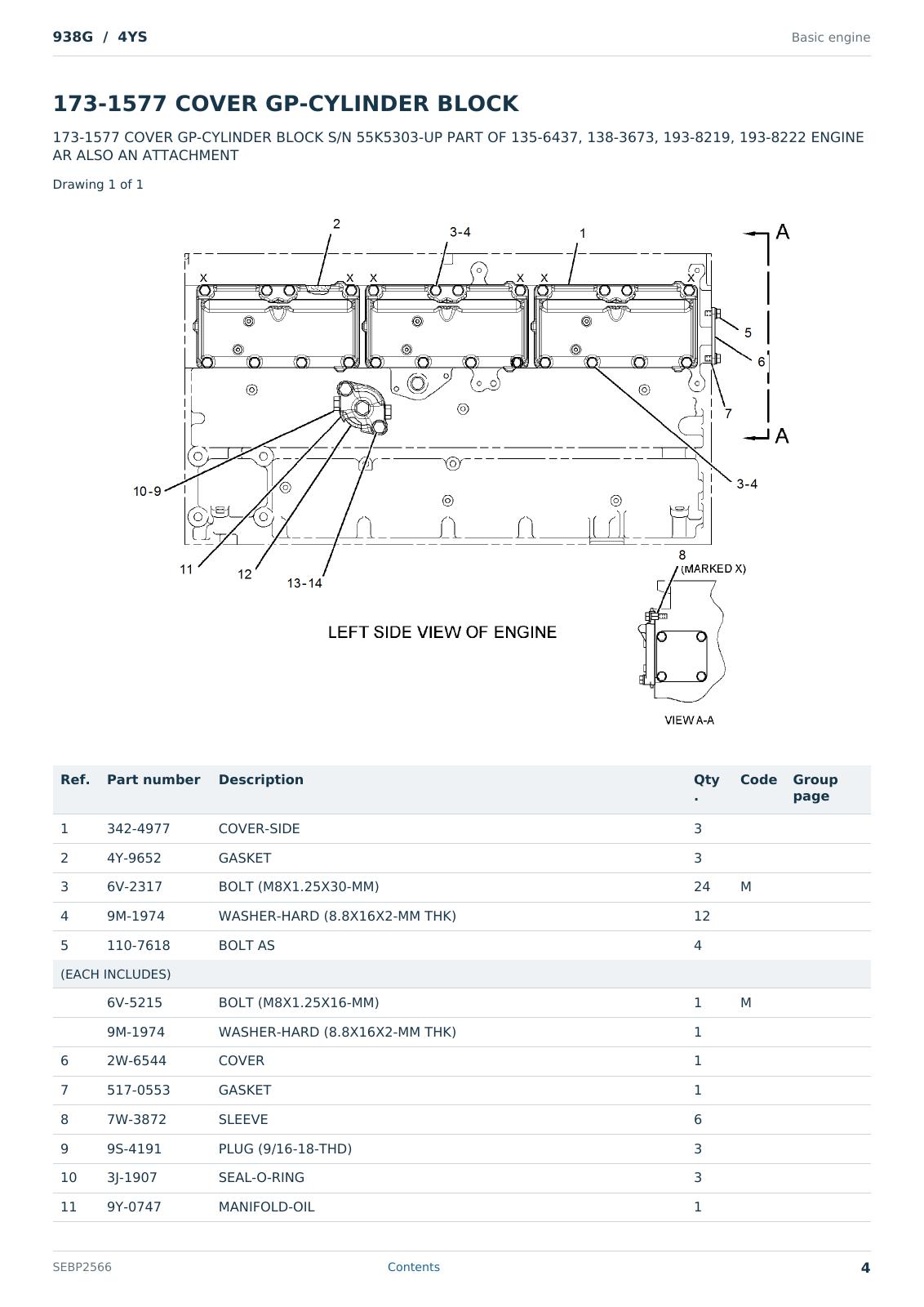 Caterpillar 938G S/N 4YS Partsbook SEBP2566 (English) - sample page 4 of 10 Caterpillar 938G S/N 4YS Partsbook SEBP2566 (English) - sample page 4 of 10