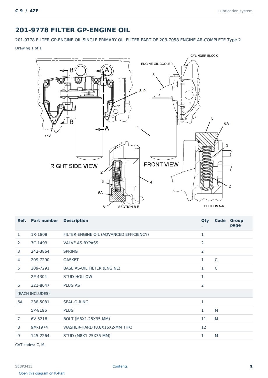 Caterpillar C-9 S/N 4ZF Partsbook SEBP3415 (English) - sample page 3 of 10 Caterpillar C-9 S/N 4ZF Partsbook SEBP3415 (English) - sample page 3 of 10