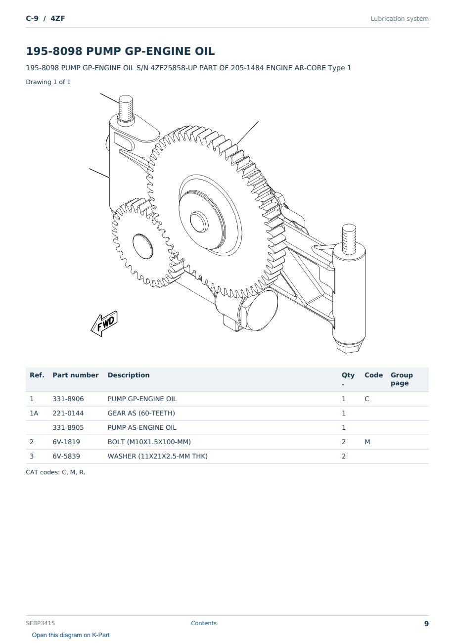 Caterpillar C-9 S/N 4ZF Partsbook SEBP3415 (English) - sample page 9 of 10 Caterpillar C-9 S/N 4ZF Partsbook SEBP3415 (English) - sample page 9 of 10