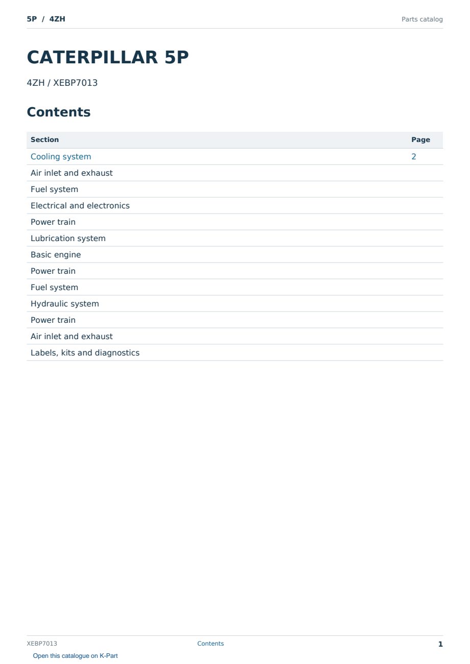 Caterpillar 5P S/N 4ZH Partsbook XEBP7013 (English) - sample page 1 of 10 Caterpillar 5P S/N 4ZH Partsbook XEBP7013 (English) - sample page 1 of 10
