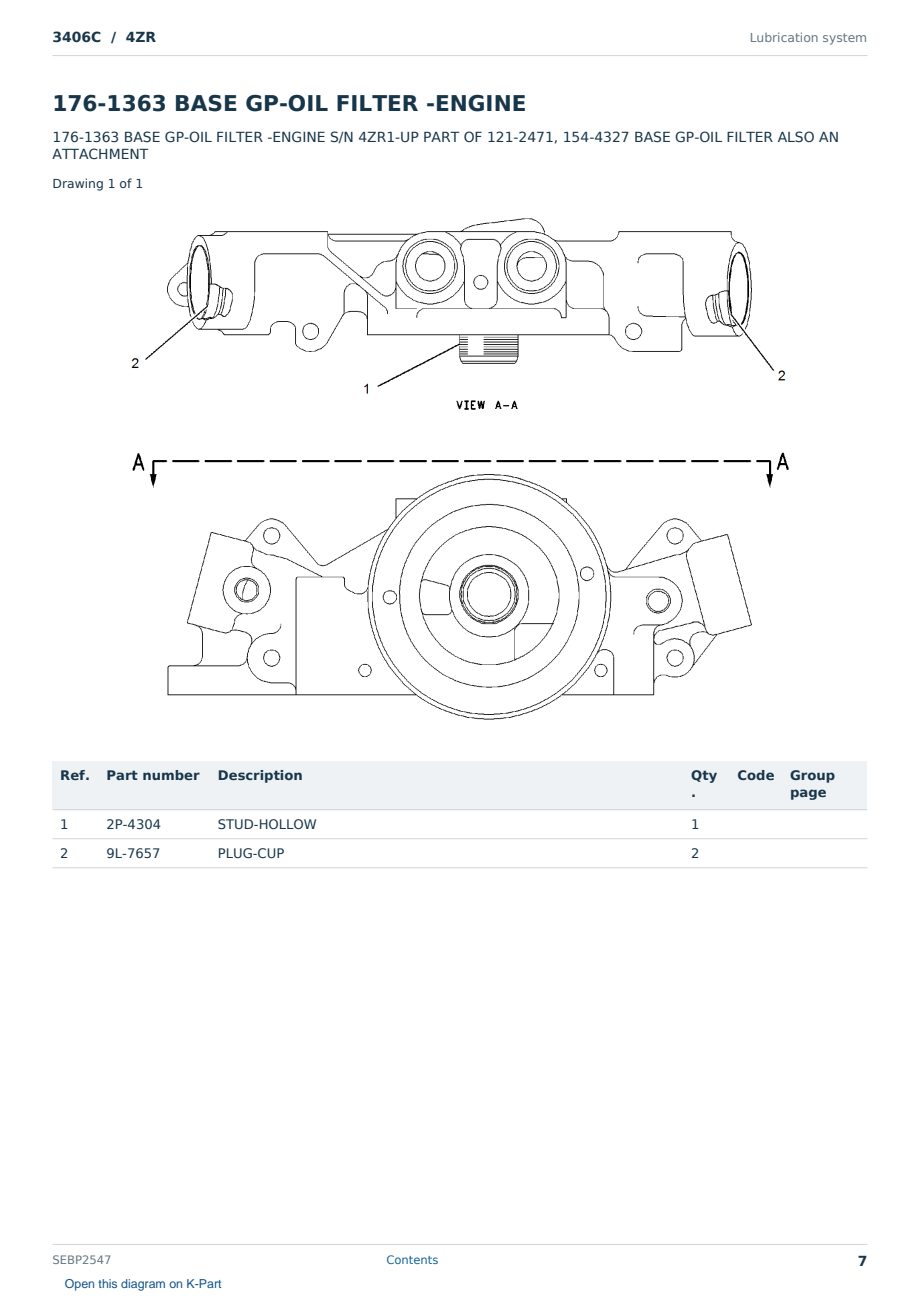 Caterpillar 3406C S/N 4ZR Partsbook SEBP2547 (English) - sample page 7 of 10 Caterpillar 3406C S/N 4ZR Partsbook SEBP2547 (English) - sample page 7 of 10