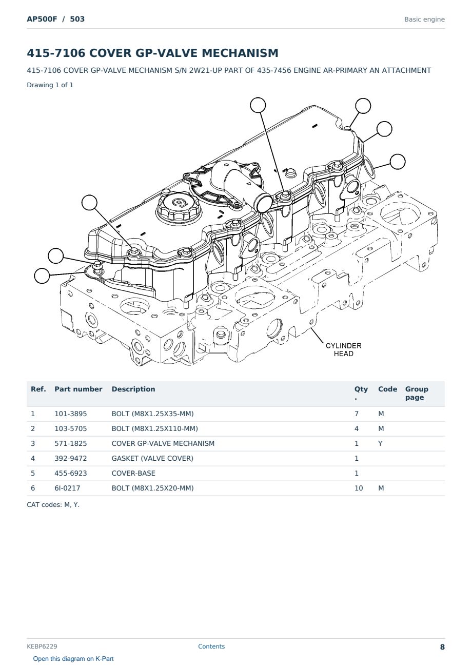 Caterpillar AP500F S/N 503 Partsbook KEBP6229 (English) - sample page 8 of 10 Caterpillar AP500F S/N 503 Partsbook KEBP6229 (English) - sample page 8 of 10