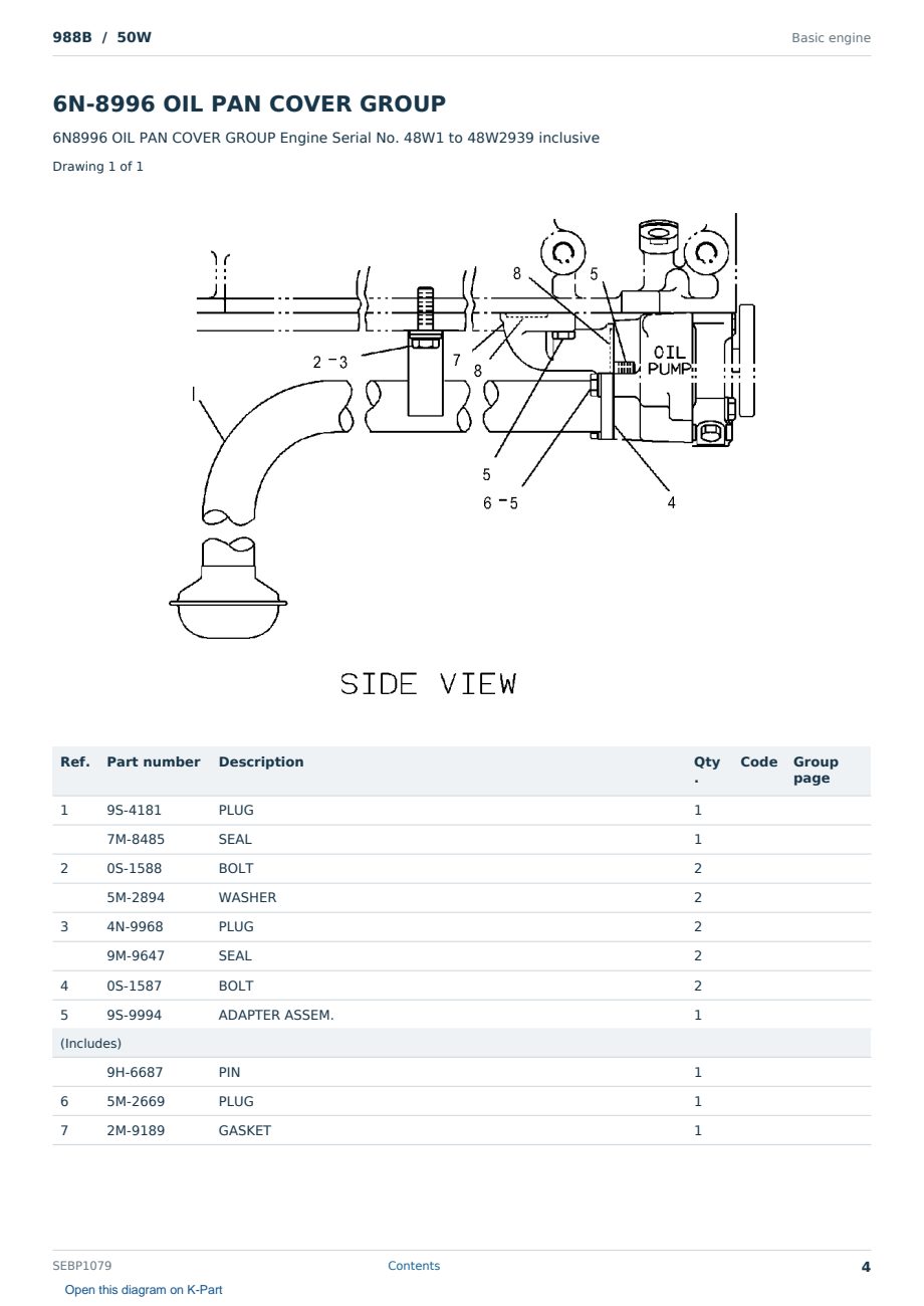 Caterpillar 988B S/N 50W Partsbook SEBP1079 (English) - sample page 4 of 10 Caterpillar 988B S/N 50W Partsbook SEBP1079 (English) - sample page 4 of 10