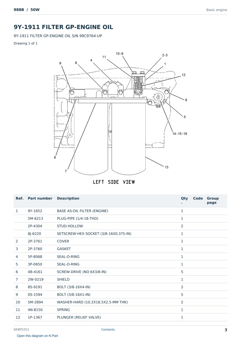 Caterpillar 988B S/N 50W Partsbook SEBP5251 (English) - sample page 3 of 10 Caterpillar 988B S/N 50W Partsbook SEBP5251 (English) - sample page 3 of 10