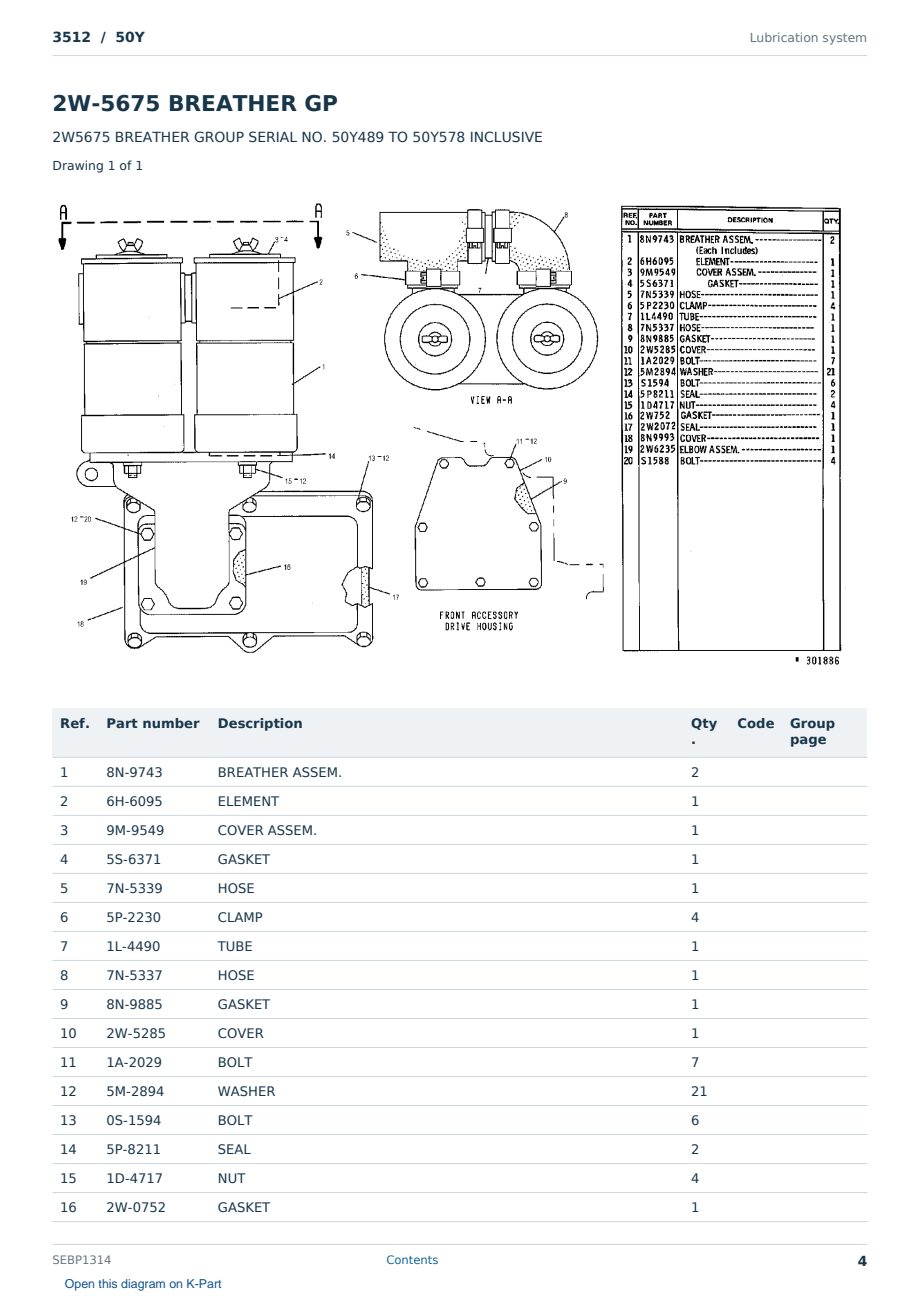 Caterpillar 3512 S/N 50Y Partsbook SEBP1314 (English) - sample page 4 of 10 Caterpillar 3512 S/N 50Y Partsbook SEBP1314 (English) - sample page 4 of 10
