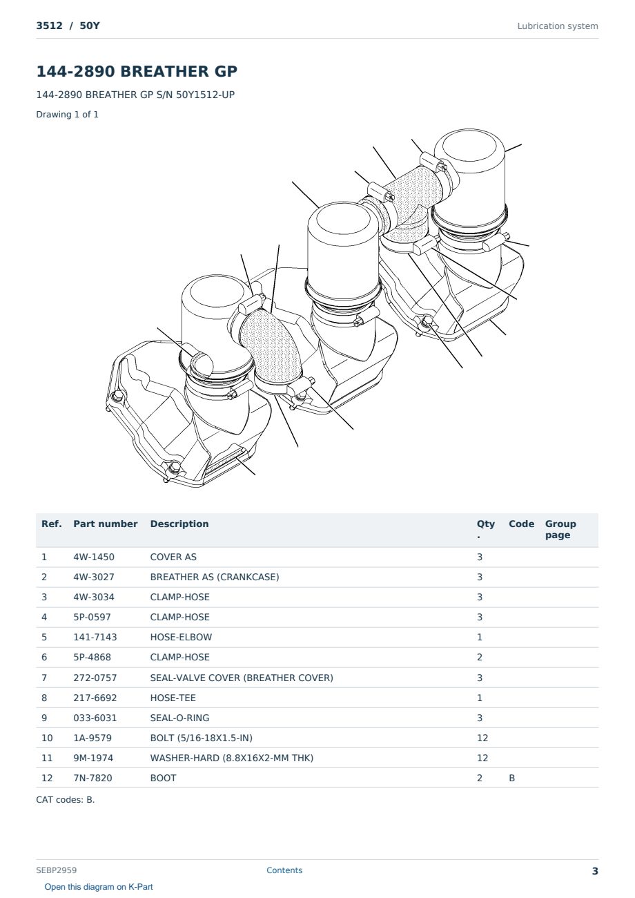 Caterpillar 3512 S/N 50Y Partsbook SEBP2959 (English) - sample page 3 of 10 Caterpillar 3512 S/N 50Y Partsbook SEBP2959 (English) - sample page 3 of 10