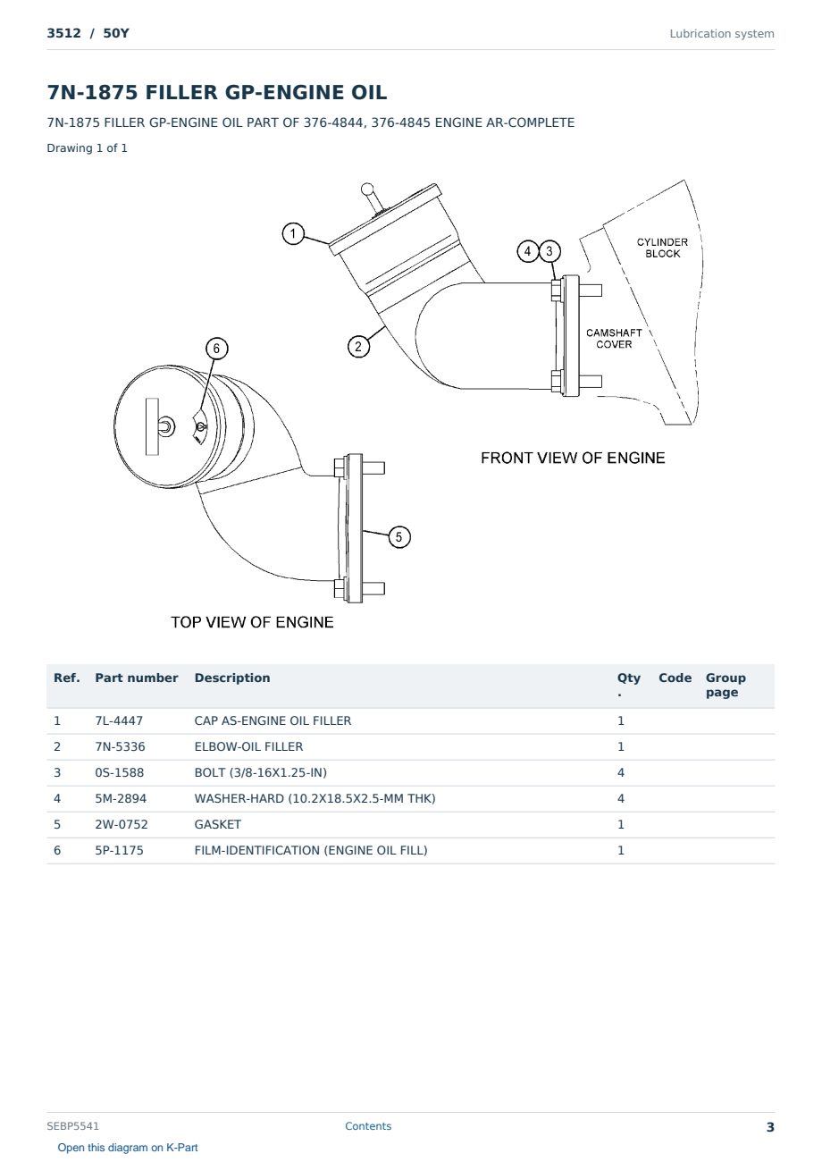Caterpillar 3512 S/N 50Y Partsbook SEBP5541 (English) - sample page 3 of 10 Caterpillar 3512 S/N 50Y Partsbook SEBP5541 (English) - sample page 3 of 10