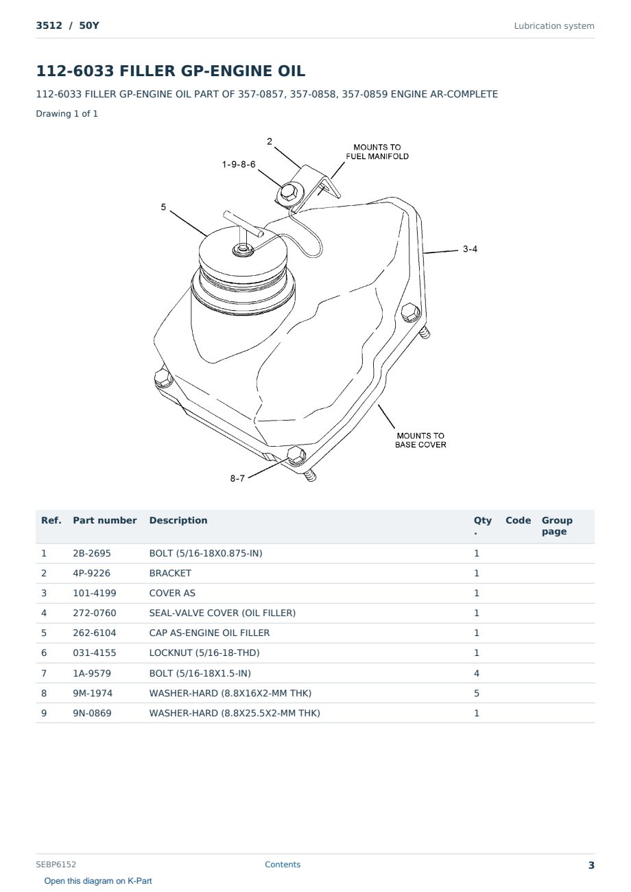 Caterpillar 3512 S/N 50Y Partsbook SEBP6152 (English) - sample page 3 of 10 Caterpillar 3512 S/N 50Y Partsbook SEBP6152 (English) - sample page 3 of 10