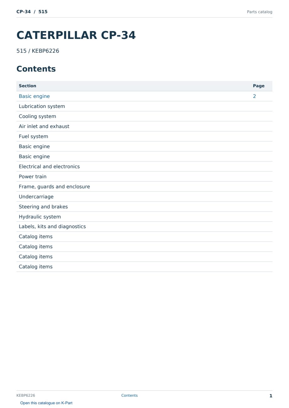 Caterpillar CP-34 S/N 515 Partsbook KEBP6226 (English) - sample page 1 of 10 Caterpillar CP-34 S/N 515 Partsbook KEBP6226 (English) - sample page 1 of 10