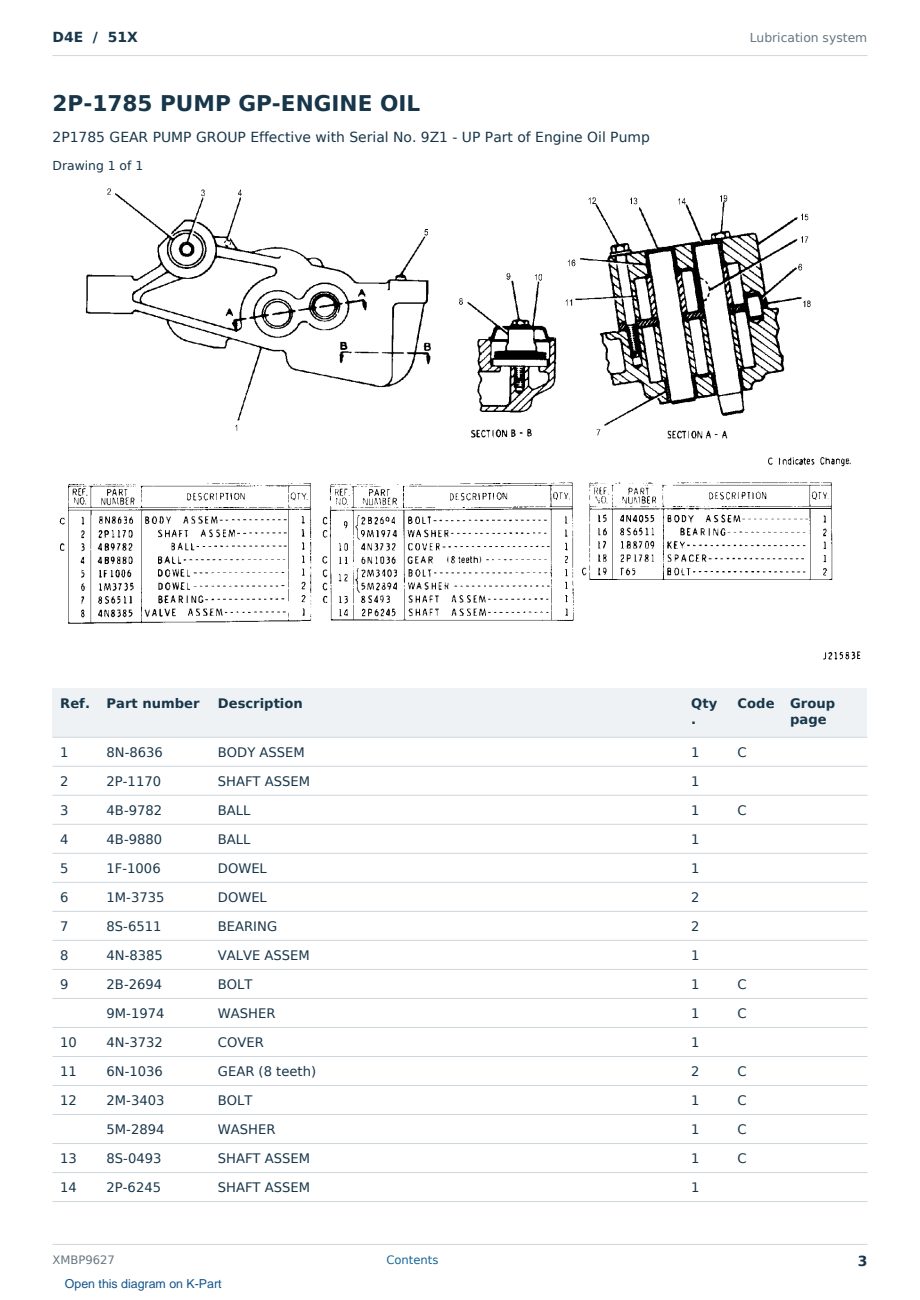 Caterpillar D4E S/N 51X Partsbook XMBP9627 (English) - sample page 3 of 10 Caterpillar D4E S/N 51X Partsbook XMBP9627 (English) - sample page 3 of 10