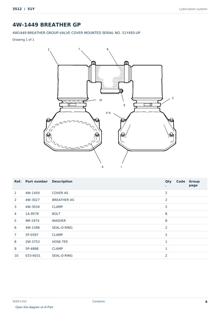 Caterpillar 3512 S/N 51Y Partsbook SEBP1292 (English) - sample page 4 of 10 Caterpillar 3512 S/N 51Y Partsbook SEBP1292 (English) - sample page 4 of 10