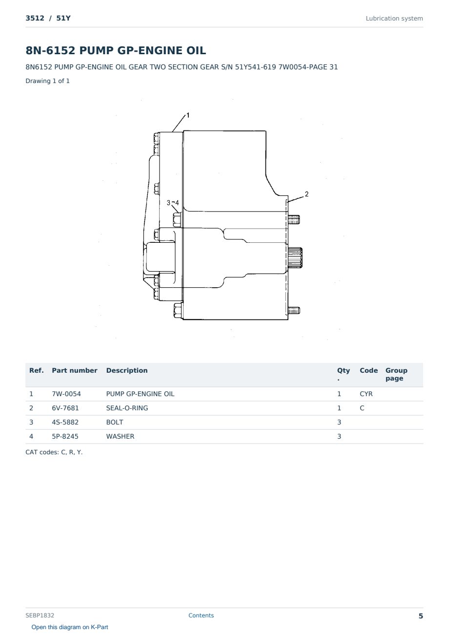 Caterpillar 3512 S/N 51Y Partsbook SEBP1832 (English) - sample page 5 of 10 Caterpillar 3512 S/N 51Y Partsbook SEBP1832 (English) - sample page 5 of 10