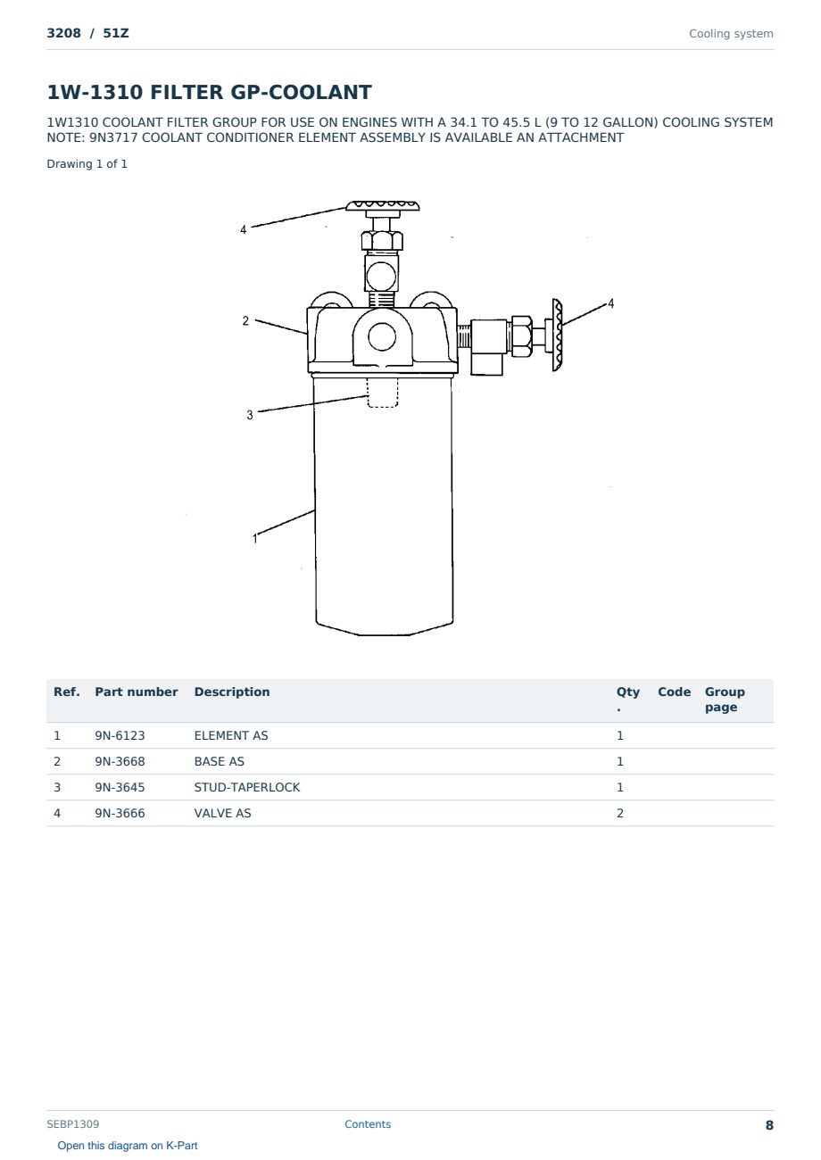 Caterpillar 3208 S/N 51Z Partsbook SEBP1309 (English) - sample page 8 of 10 Caterpillar 3208 S/N 51Z Partsbook SEBP1309 (English) - sample page 8 of 10