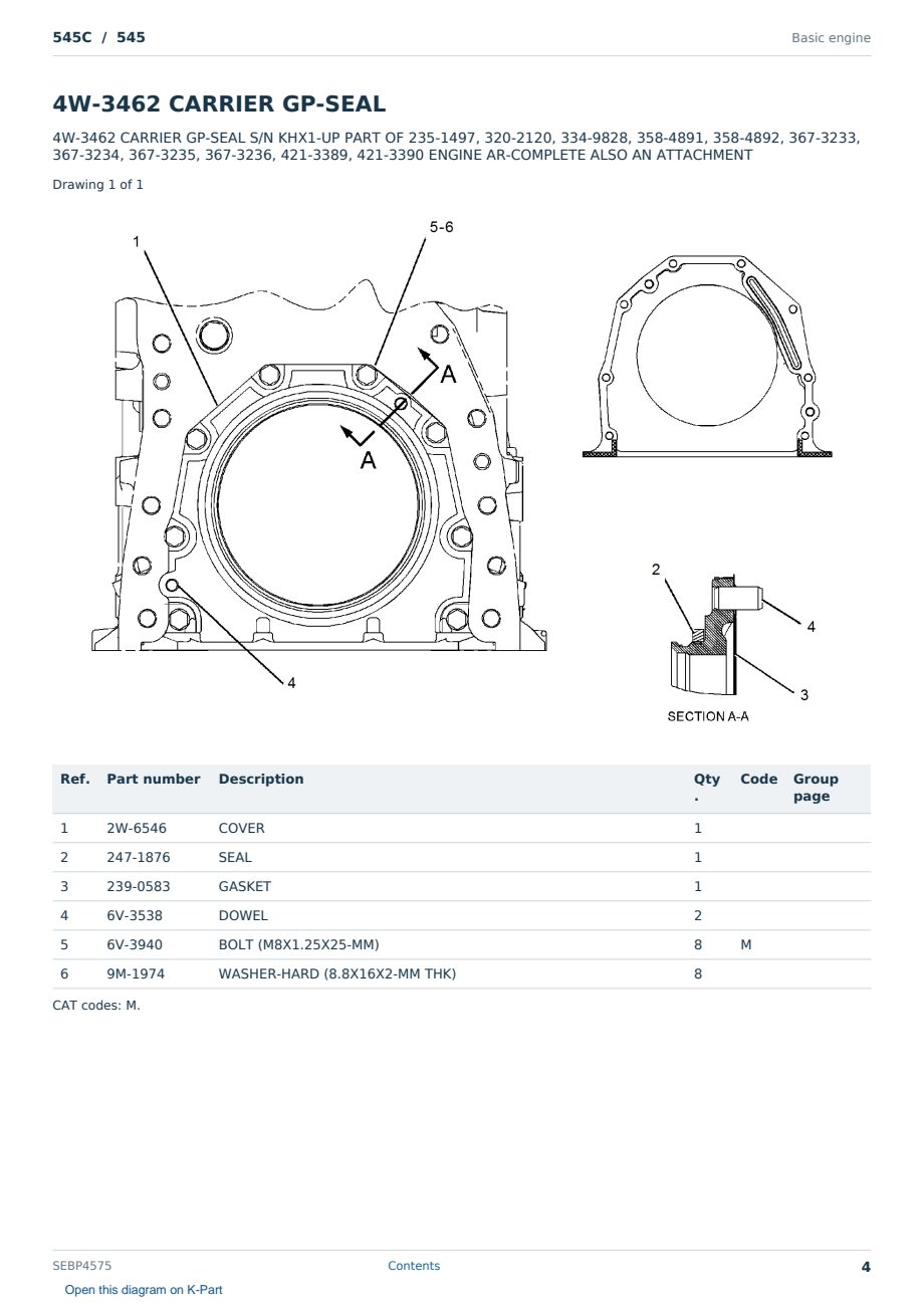 Caterpillar 545C S/N 545 Partsbook SEBP4575 (English) - sample page 4 of 10 Caterpillar 545C S/N 545 Partsbook SEBP4575 (English) - sample page 4 of 10