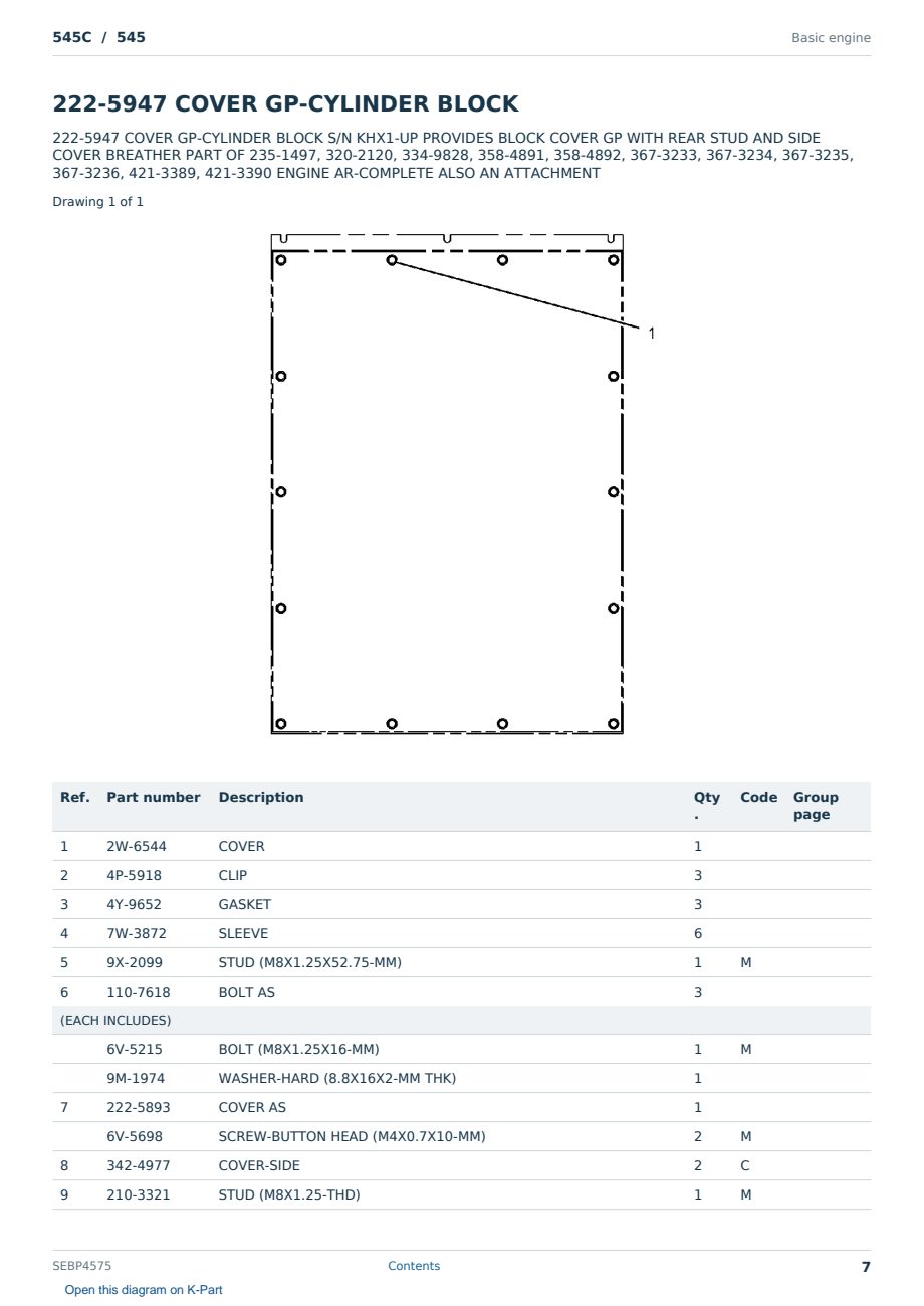 Caterpillar 545C S/N 545 Partsbook SEBP4575 (English) - sample page 7 of 10 Caterpillar 545C S/N 545 Partsbook SEBP4575 (English) - sample page 7 of 10