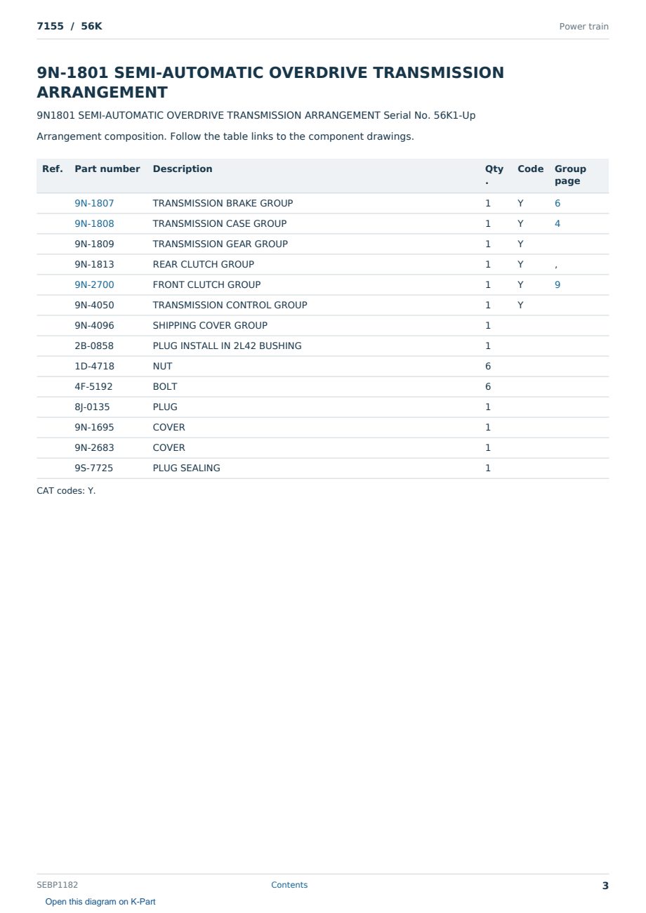 Caterpillar 7155 S/N 56K Partsbook SEBP1182 (English) - sample page 3 of 10 Caterpillar 7155 S/N 56K Partsbook SEBP1182 (English) - sample page 3 of 10