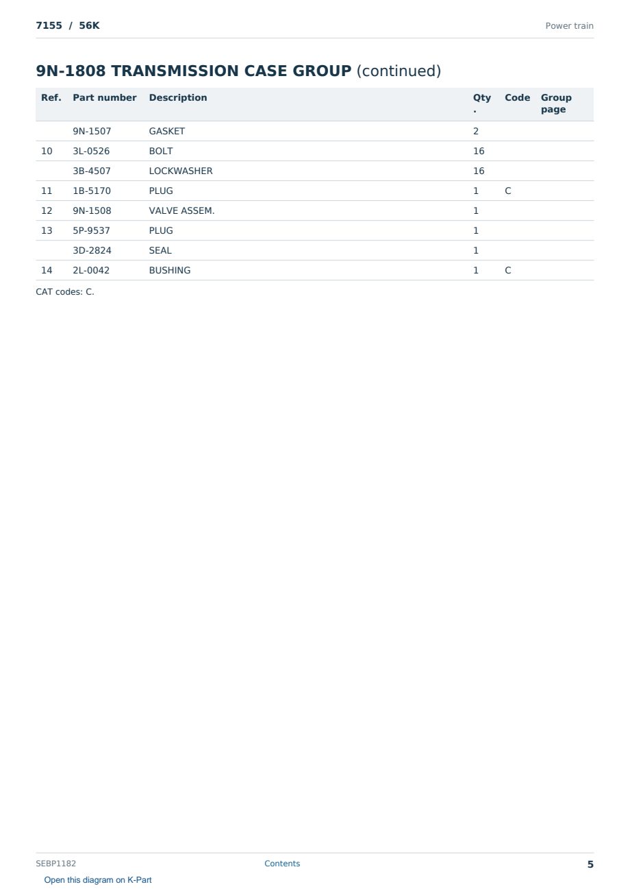 Caterpillar 7155 S/N 56K Partsbook SEBP1182 (English) - sample page 5 of 10 Caterpillar 7155 S/N 56K Partsbook SEBP1182 (English) - sample page 5 of 10