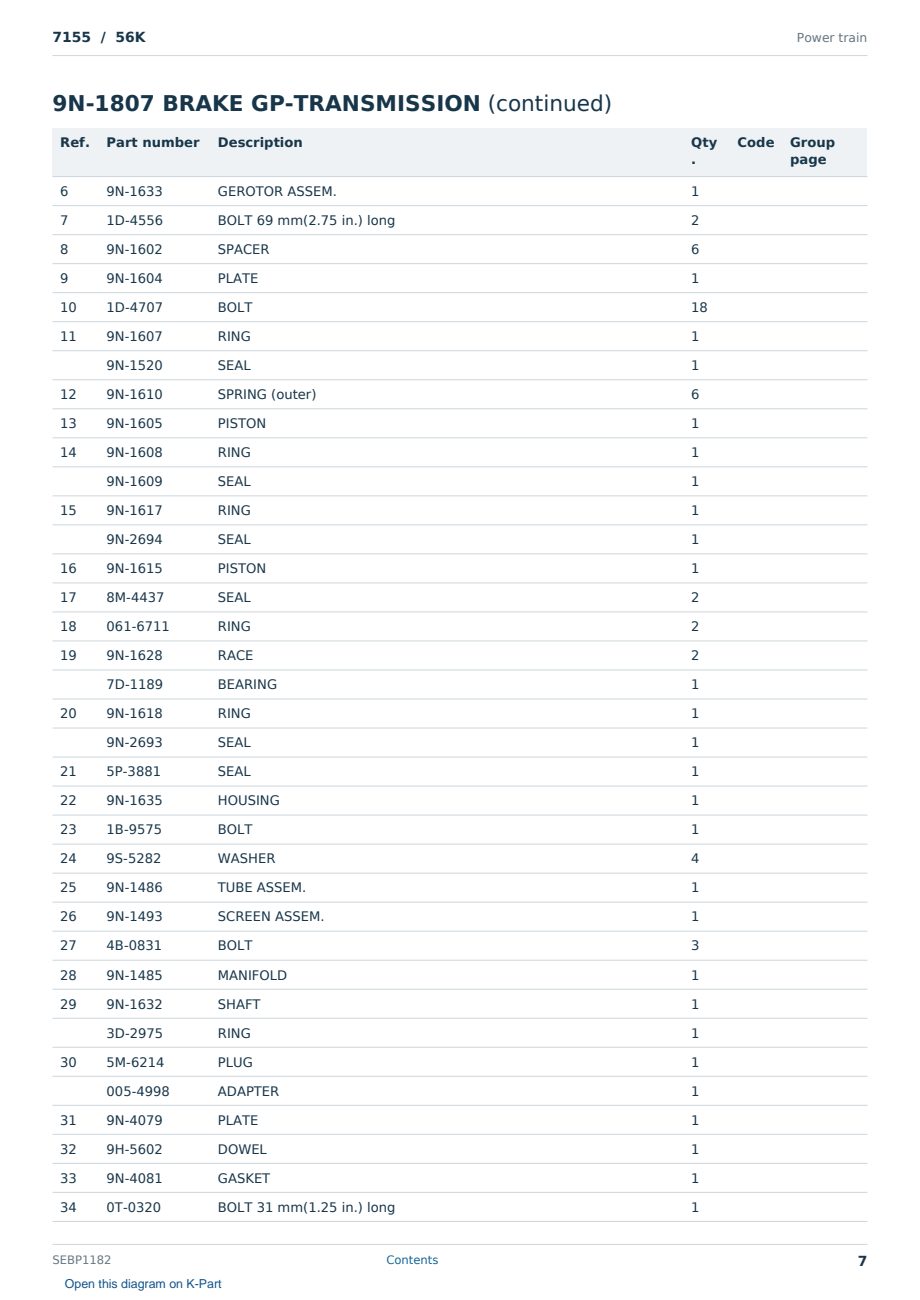 Caterpillar 7155 S/N 56K Partsbook SEBP1182 (English) - sample page 7 of 10 Caterpillar 7155 S/N 56K Partsbook SEBP1182 (English) - sample page 7 of 10