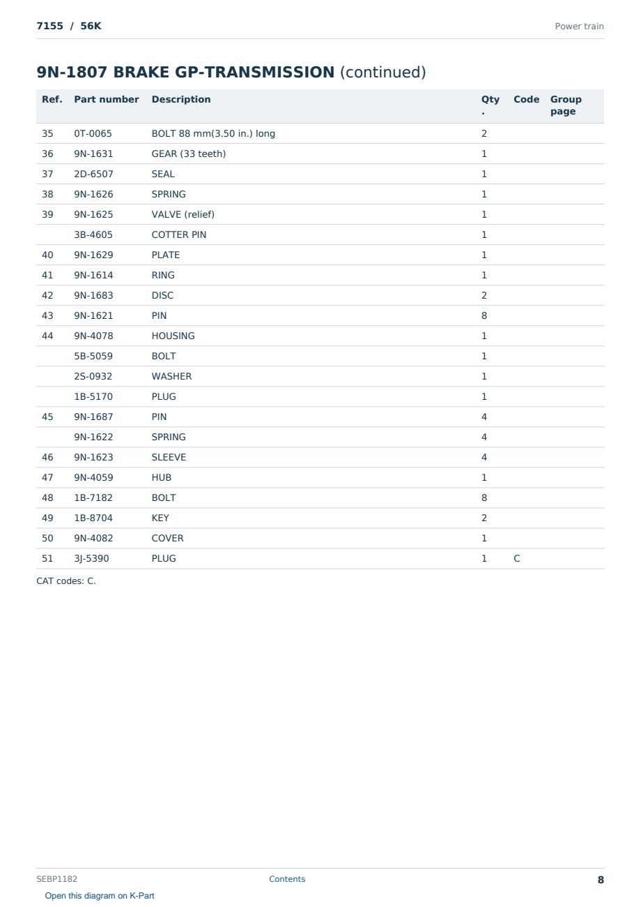 Caterpillar 7155 S/N 56K Partsbook SEBP1182 (English) - sample page 8 of 10 Caterpillar 7155 S/N 56K Partsbook SEBP1182 (English) - sample page 8 of 10