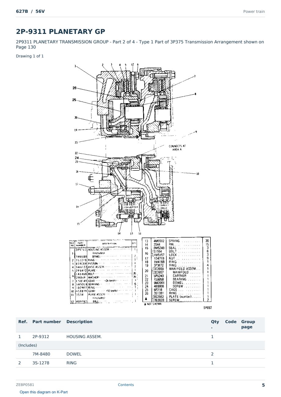 Caterpillar 627B S/N 56V Partsbook ZEBP0581 (English) - sample page 5 of 10 Caterpillar 627B S/N 56V Partsbook ZEBP0581 (English) - sample page 5 of 10