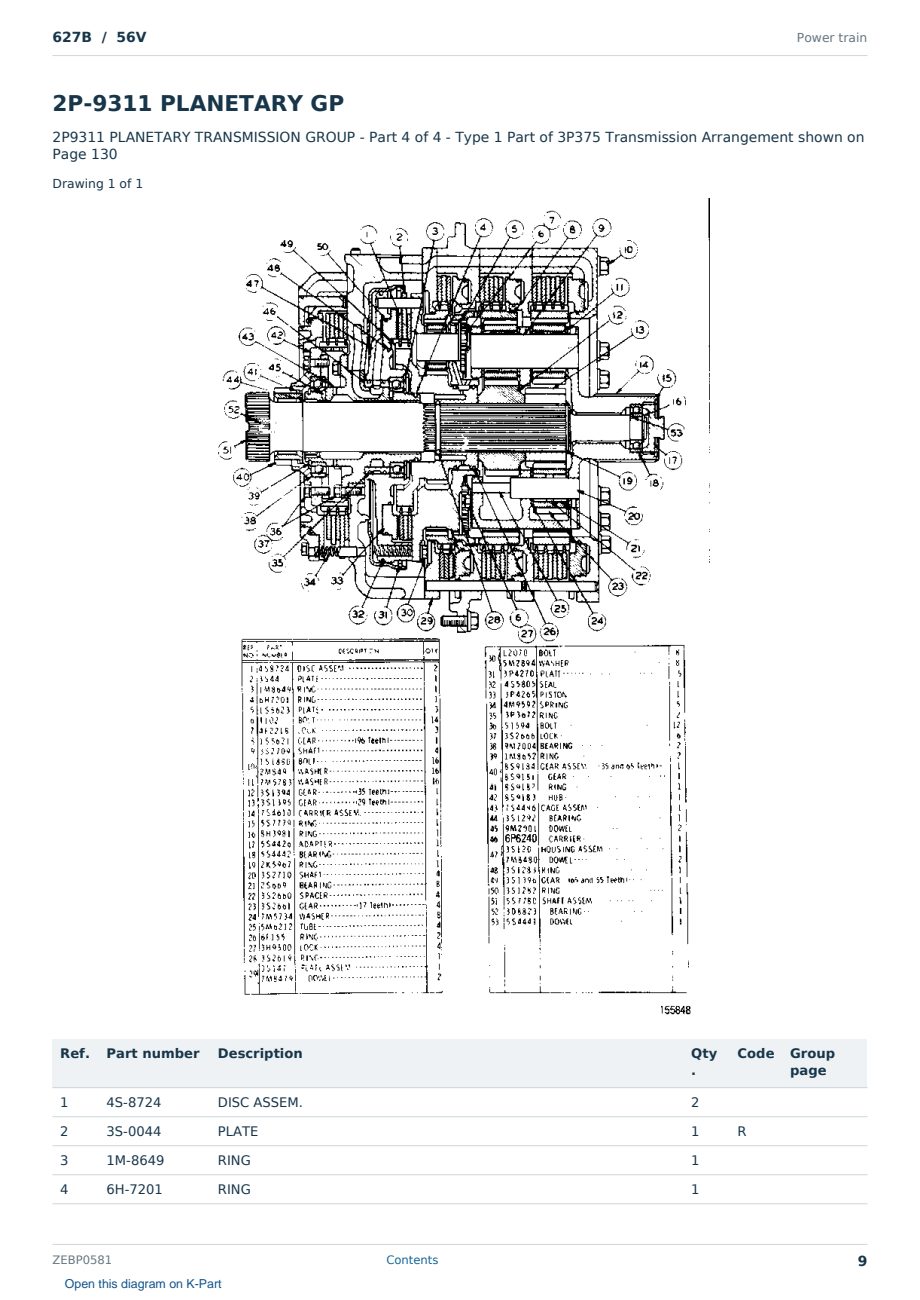 Caterpillar 627B S/N 56V Partsbook ZEBP0581 (English) - sample page 9 of 10 Caterpillar 627B S/N 56V Partsbook ZEBP0581 (English) - sample page 9 of 10