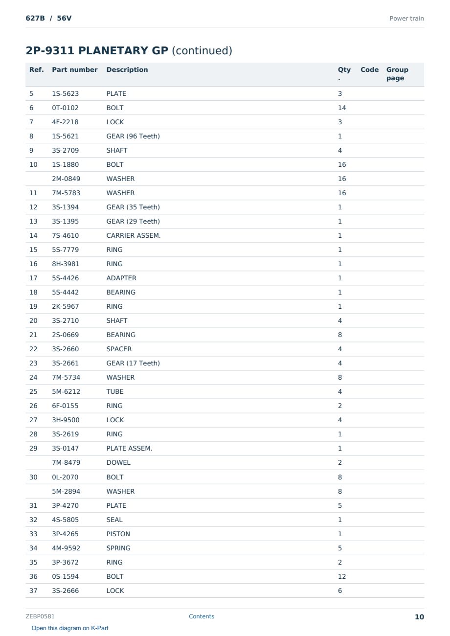 Caterpillar 627B S/N 56V Partsbook ZEBP0581 (English) - sample page 10 of 10 Caterpillar 627B S/N 56V Partsbook ZEBP0581 (English) - sample page 10 of 10